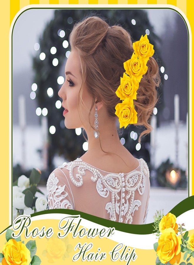 Yilloog 12 Pack Rose Hair Clip Flower 2.8'' Hairpin Floral Brooch Floral Hairclips Mexican Flowers Hairpin Party Supplies for Women Rose Hair Accessories Wedding Pack (Yellow) - Image 3